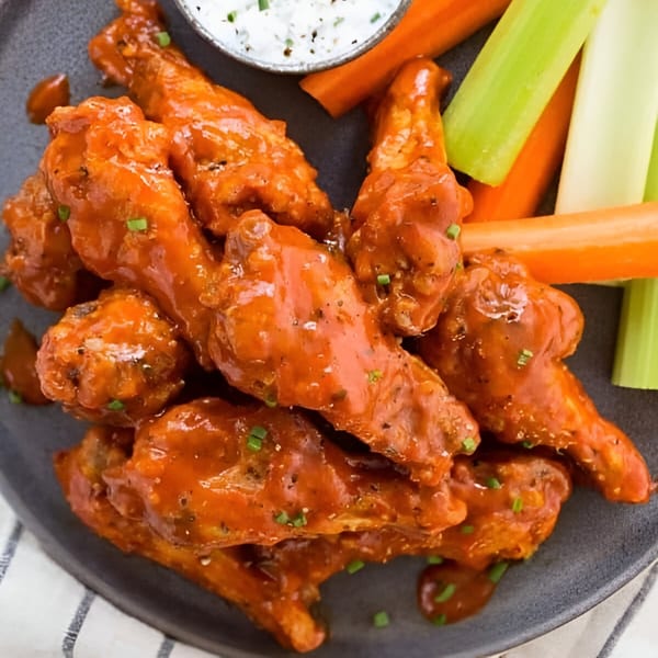 Master's Pizza Pasta & Grill's buffalo wings with celery, carrots, and ranch dressing.