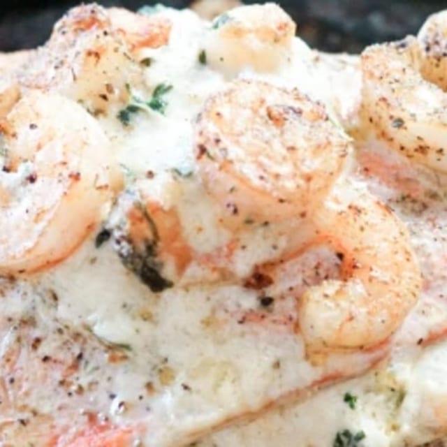 Salmon & Shrimp Alfredo.